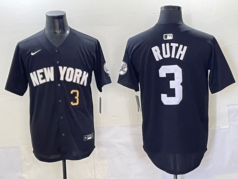 Men 2025 New York Yankees #3 Ruth black Nike MLB Jersey style 725005